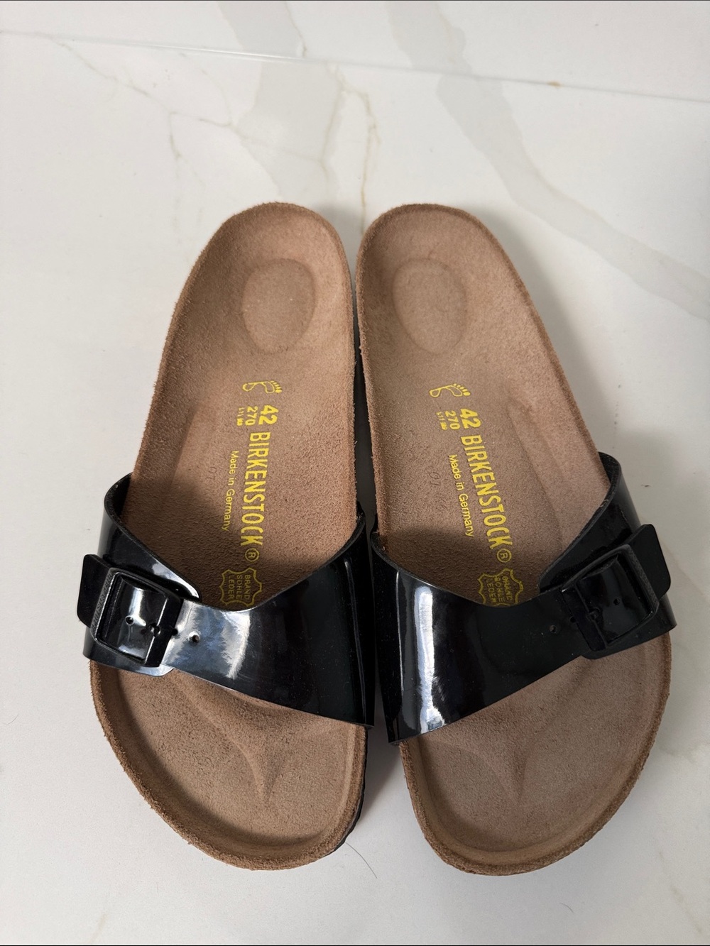 Birkenstock Madrid black patent size 42 11 Single Strap Sandals